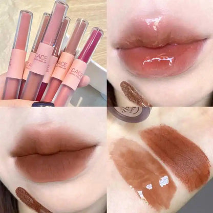 9 Colors Matte Lipstick Set Mirror Glass Lip Gloss Set Makeup Double-head Lip Glaze Water Lip Mud Long Lasting