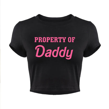 Property of Daddy Women Crop Top Y2k Accessories Tshirt Gothic Clothes Summer Fashion Daddys Girl T Shirts Ladies Streetwear