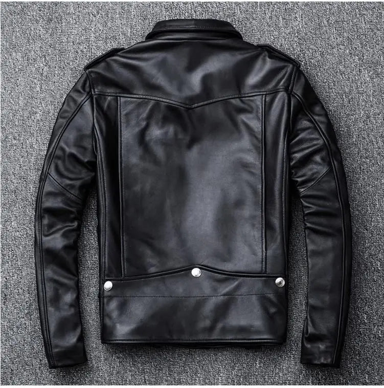 New black men's sheepskin jacket biker soft genuine leather coat fashion plus size style leather cloth