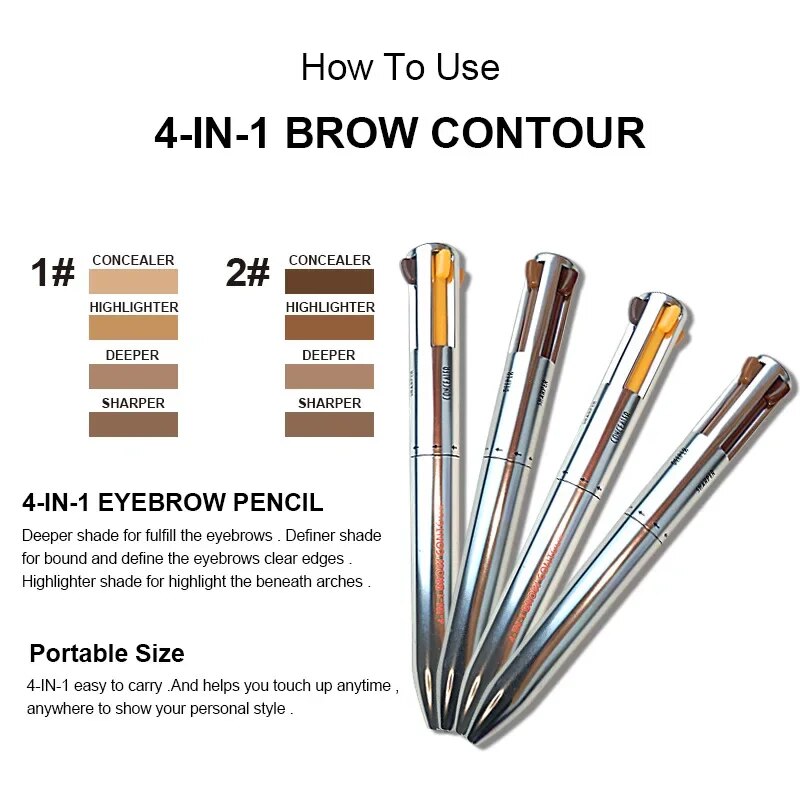 4 In 1 Makeup Pen Eyebrow Pencil Waterproof Drawing Eye Brow Long Lasting Easy Color Eyeliner Eyebrow Pen Sweatproof Makeup Pen