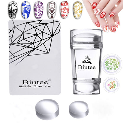 Biutee Transparent Nail Stamper With Scraper Jelly Silicone Stamp For French Nails Manicuring Kits Nail Art Stamping Tool Set