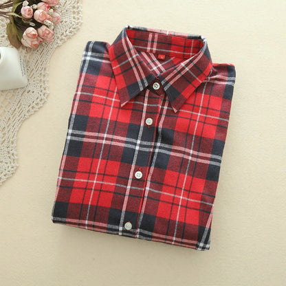 New Autumn Fashion Ladies Long Sleeve Casual Cotton Slim Plaid Shirt Women Tops And Blouses Clothing Outerwear