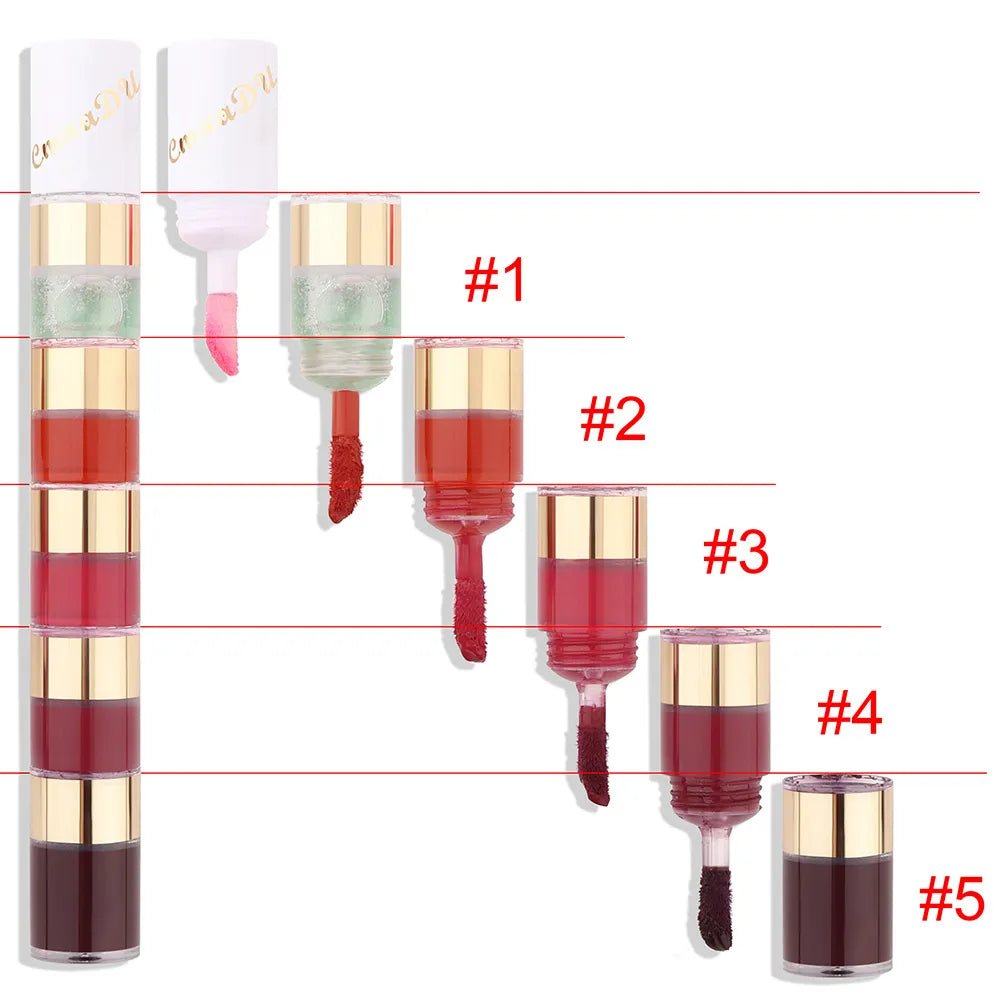 5 In 1 Non-stick Cup Lip Gloss Matte Lipstick Velvet Sexy Red Lip Tint Longlasting  Lip Oil Female Make Up Cosmetic Beauty Tools