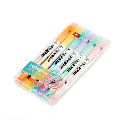 6Pcs Double-headed Visible Tip Highlighters Pen Dual Tips Marking Highlighter Student Writting Stationery For Office School Use