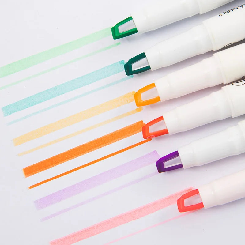 6Pcs Double-headed Visible Tip Highlighters Pen Dual Tips Marking Highlighter Student Writting Stationery For Office School Use