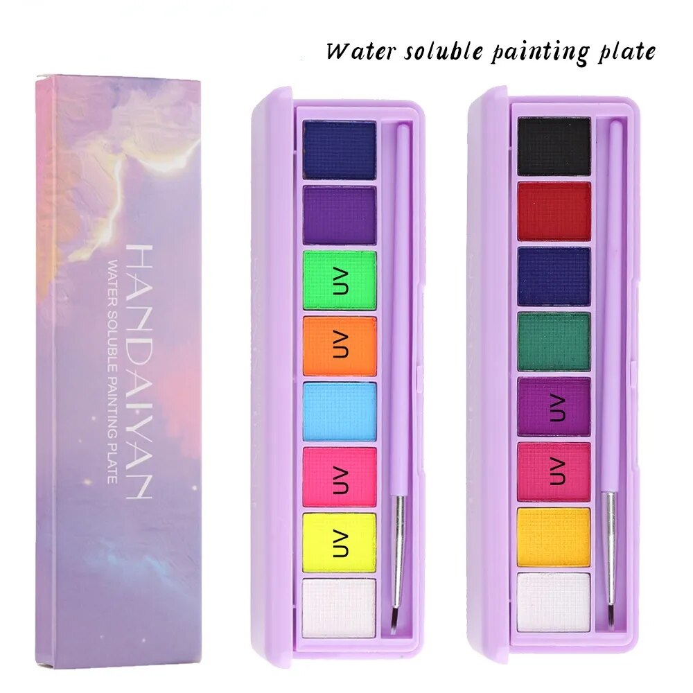 8/9Color/box Water Activated Eyeliner Eyeshadow Palette UV Light Neon Reactive Eyeliner Pen Glow In Dark Eye Makeup Pigment Blue