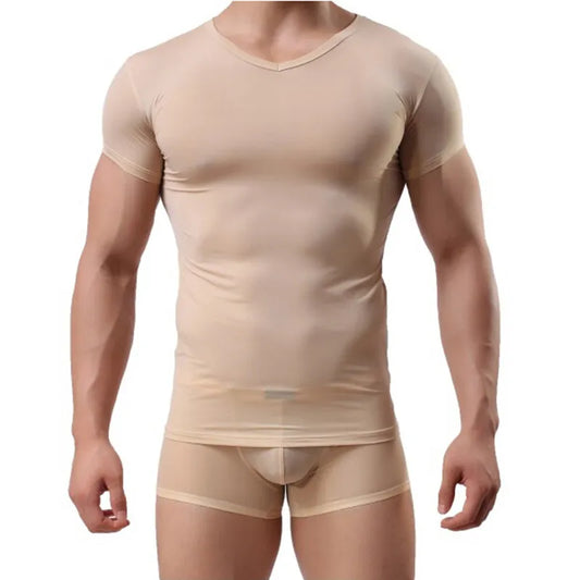 Super thin Muscle men's cool summer casual fitness v-neck short t-shirts modal cotton obesity man t-shirt