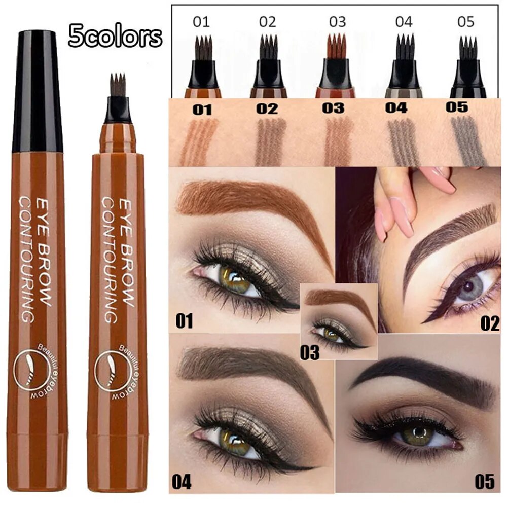 3D Liquid Eyebrow Pencil Lasting 4 Forks Waterproof Anti-Sweat Non-Fading Color Simulation Eyebrow Hair Makeup Women's Cosmetics