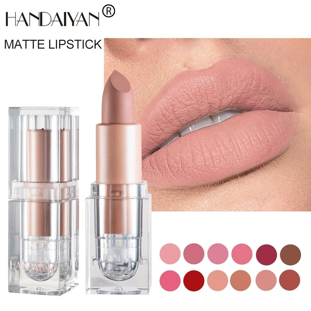 HANDAIYAN Matte Lipstick Waterproof Velvet Lip Stick Long Lasting Brown Burgundy Tint Nude Sexy Lipstic Women Makeup Cosmetics