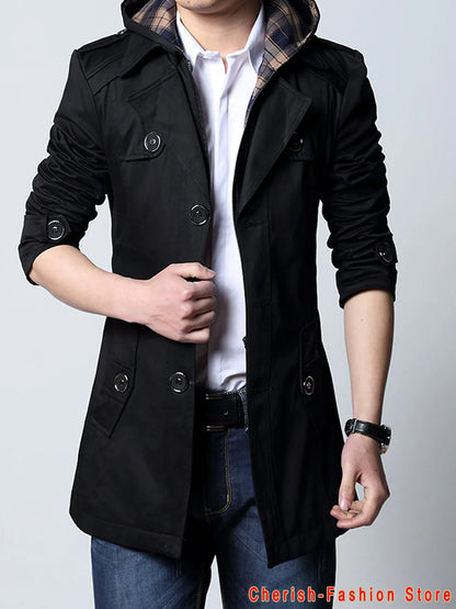 2023 Fashion outwear long coat men trench plus size 5XL male clothing slim fit black and khaki