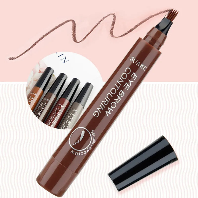 SUAKE Simulation Four Prongs Eyebrow Pencil Waterproof Eyebrow Pen Colorfast Liquid Eyebrow Pencil Like Real Eyebrow