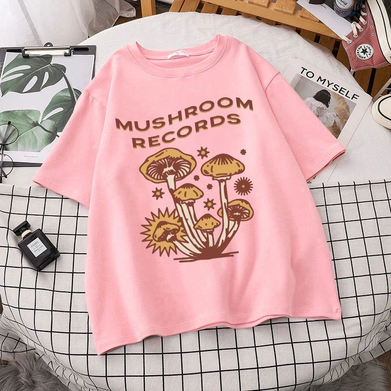 Retro Trippy Mushroom Cute T Shirts O-neck Casual Summer Oversized Woman Tshirts 2022 Fashion Streetwear Clothes Y2k Aesthetic