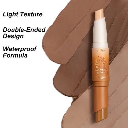 FOCALLURE 2 In 1 Face Bronzer Highlighter Stick Long Lasting Waterproof Non-greasy and Non-drying Face Contour Makeup Cosmetics