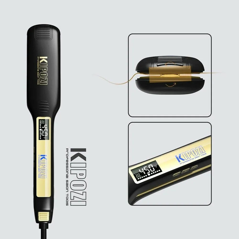 KIPOZI Professional Titanium Flat Iron Hair Straightener with Digital LCD Display Dual Voltage Instant Heating Curling Iron