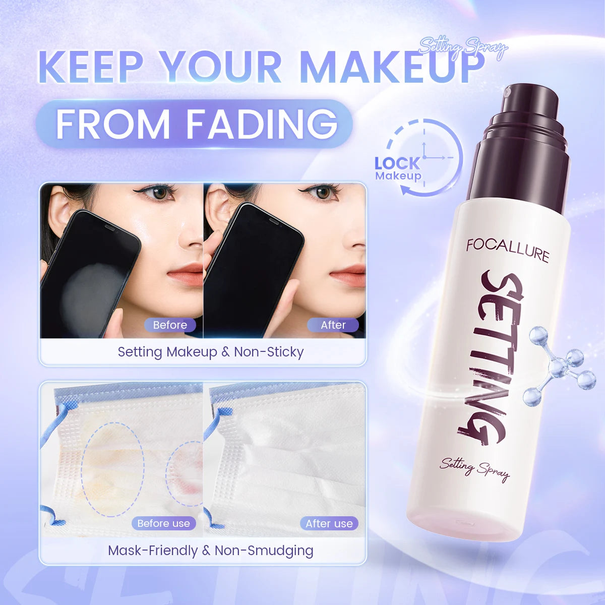 FOCALLURE Hydrating Long-lasting Setting Spray Moisturizing Lightweight Oil Control Natural Face Foundation Makeup Cosmetics