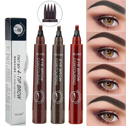 3D Liquid Eyebrow Pencil Lasting 4 Forks Waterproof Anti-Sweat Non-Fading Color Simulation Eyebrow Hair Makeup Women's Cosmetics