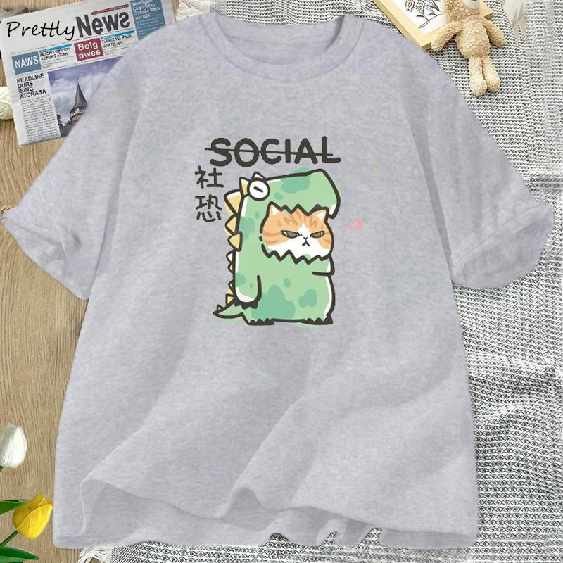 Dinosaur Cat T-shirts Funny Cotton Short Sleeve Tee Women Men Casual Summer O Neck Tshirt Harajuku Graphic T Shirts Streetwear