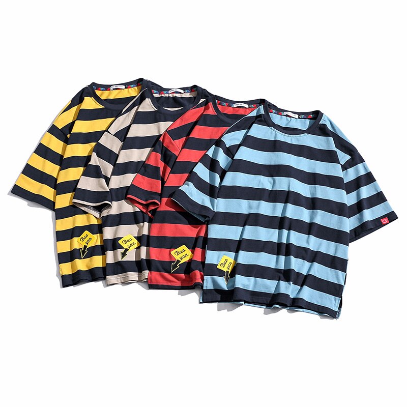 Summer Mens T Shirt New Oversized Striped T Shirt Men's Loose Cotton Short Sleeve Casual Mens Hip Hop Top Tees Streetwears M-5XL