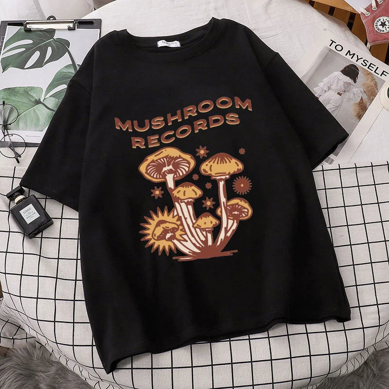 Retro Trippy Mushroom Cute T Shirts O-neck Casual Summer Oversized Woman Tshirts 2022 Fashion Streetwear Clothes Y2k Aesthetic