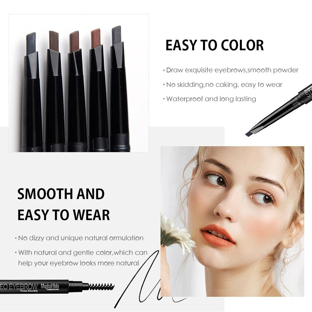 Double Head Black Eyebrow Pencil Ultra Slim Triangle Precise Brow Pen Definer Long Lasting Waterproof Smudge Brow Pencil Tint