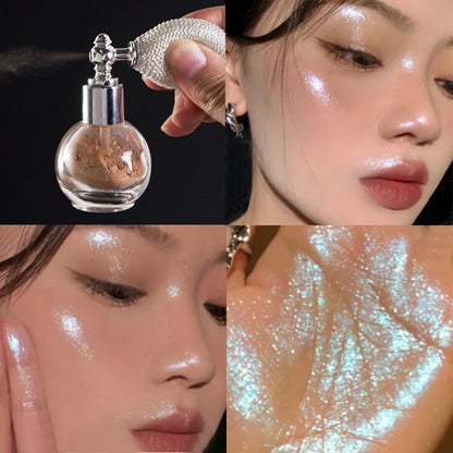 Fashion Highlighter Powder Spray Waterproof Glitter Powder Spray Shimmer Sparkle Powder Makeup for Face Body Highlight Makeup