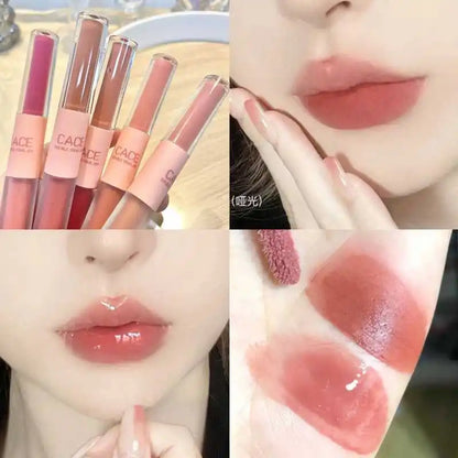 9 Colors Matte Lipstick Set Mirror Glass Lip Gloss Set Makeup Double-head Lip Glaze Water Lip Mud Long Lasting