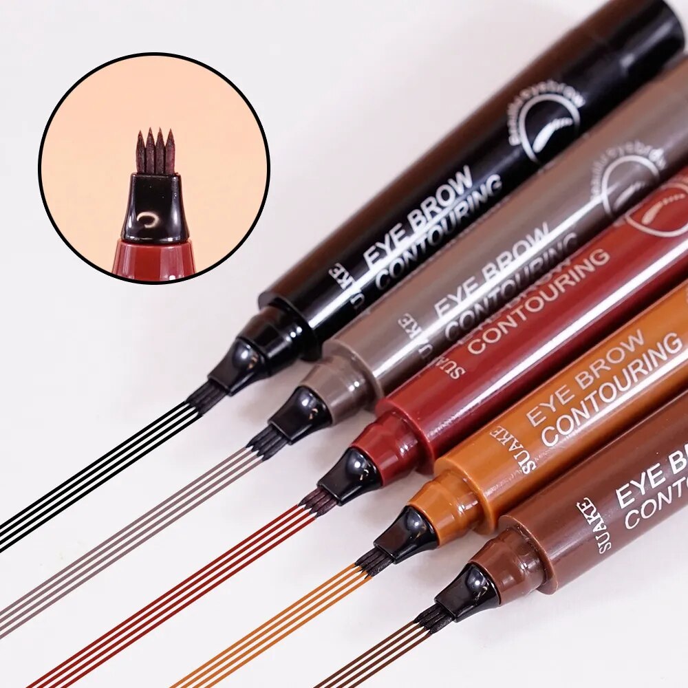 3D Liquid Eyebrow Pencil Lasting 4 Forks Waterproof Anti-Sweat Non-Fading Color Simulation Eyebrow Hair Makeup Women's Cosmetics