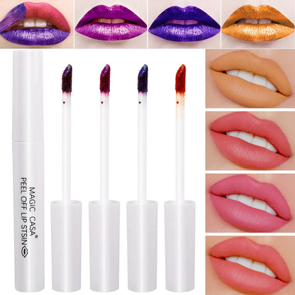 4 Colors Peel-off Lip Glaze Matte Liquid Lipsticks Tint Color Dye Lip Waterproof Lip Stain Makeup Tear Off Lip Gloss Cosmetics