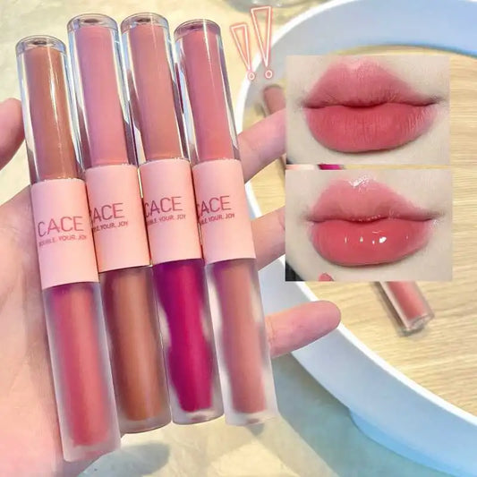 9 Colors Matte Lipstick Set Mirror Glass Lip Gloss Set Makeup Double-head Lip Glaze Water Lip Mud Long Lasting