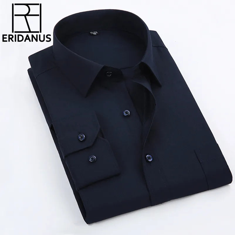 New Arrival Men Casual Shirts Men's Fashion Pure Color Slim Fit Cotton Long Sleeve Turn-down Collar Shirt