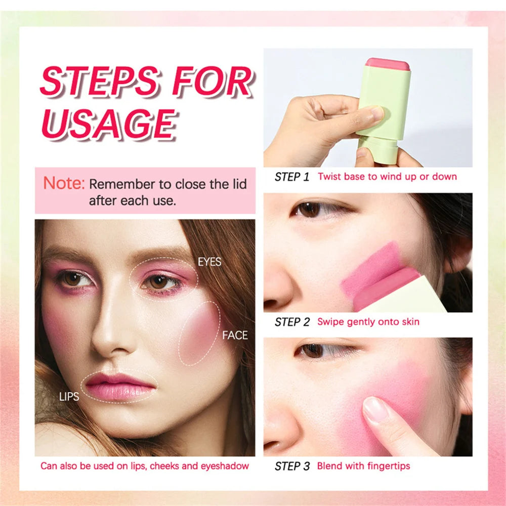 Multi-function Blush Stick Natural Cheek Face Rouge Blusher Cream Lasting High Color Rendering Brightening Skin Tone Waterproof