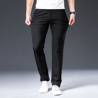 Mens Summer Pant Light Fashion Stretch Spandex Straight Trouser Classic Dress Non-iron Black Beige 2023 Formal Husband Pant Male