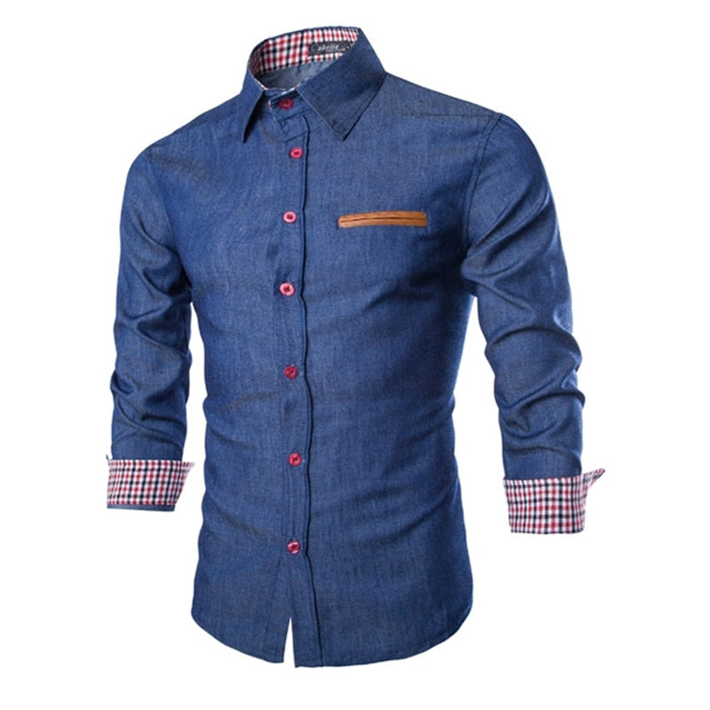 Mens Denim Shirts 2022 Long Sleeve Men Dress Shirt Fashion Slim Fit Style Navy Blue Jeans Male Shirt Longsleeve Shirt For Men