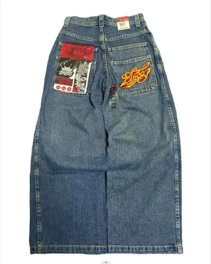 JNCO Hip Hop baggy jeans Harajuku Y2K Embroidered high quality high waisted jeans biggest trashy ropa aesthetic wide leg jeans