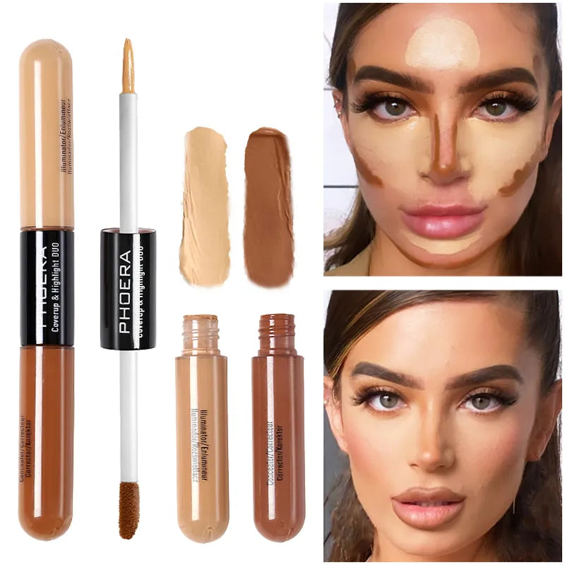 Double Head 2 Colour Concealer Cream Brighten Skin Liquid Foundation Face Contouring Corrector Cover Spot Acne Makeup Cosmetic