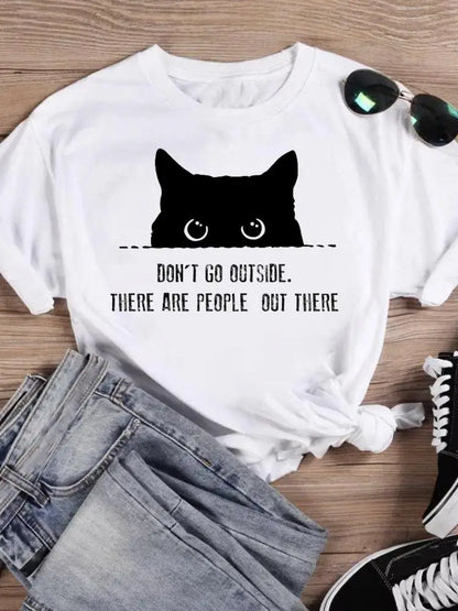 Cartoon Short Sleeve Fashion Print T Shirt Summer Women Female Cat Book Lovely Style New Casual Top Tshirts Graphic Tee T-Shirt