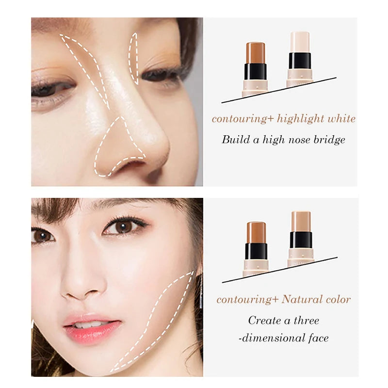 2 in 1 Face Highlighters Sticks Concealer Contour Stick Body Makeup Shading Stick Contouring Highlighting Shadow Cream Pen