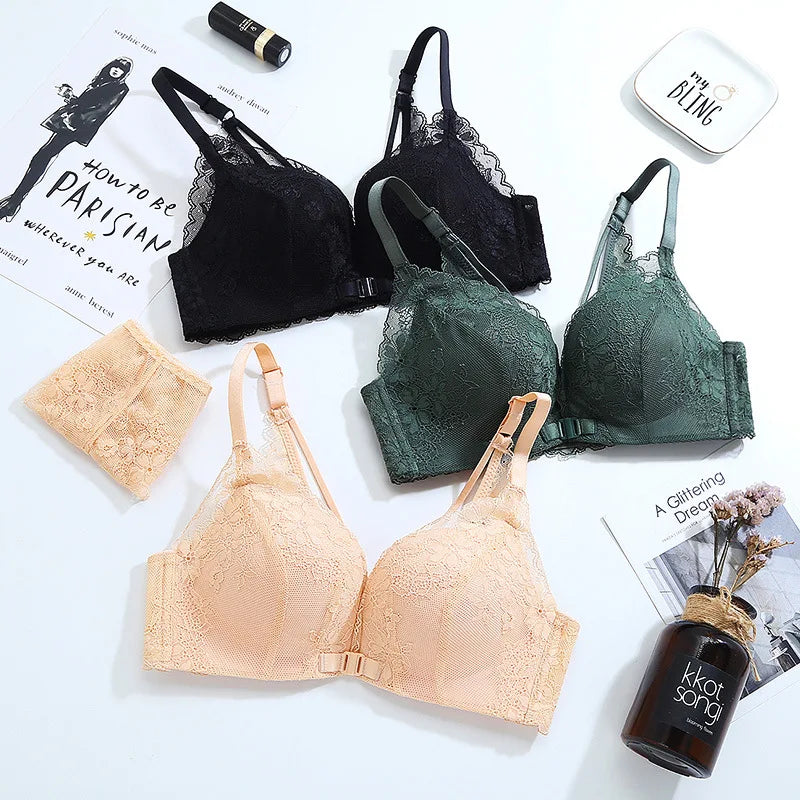 Lace Floral Front Closure Bras Backless Push Up Bra Comfortable Adjustable Soft Wireless Bralette Sexy Lingerie For Women Lady