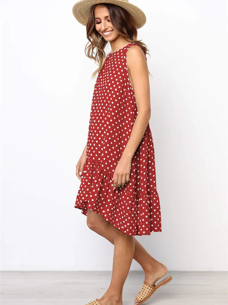 Lossky Women Summer Dress Polka Dot Chiffon Sleeveless Beach Mini Casual Yellow Sundress 2022 Fashion Dress For Women