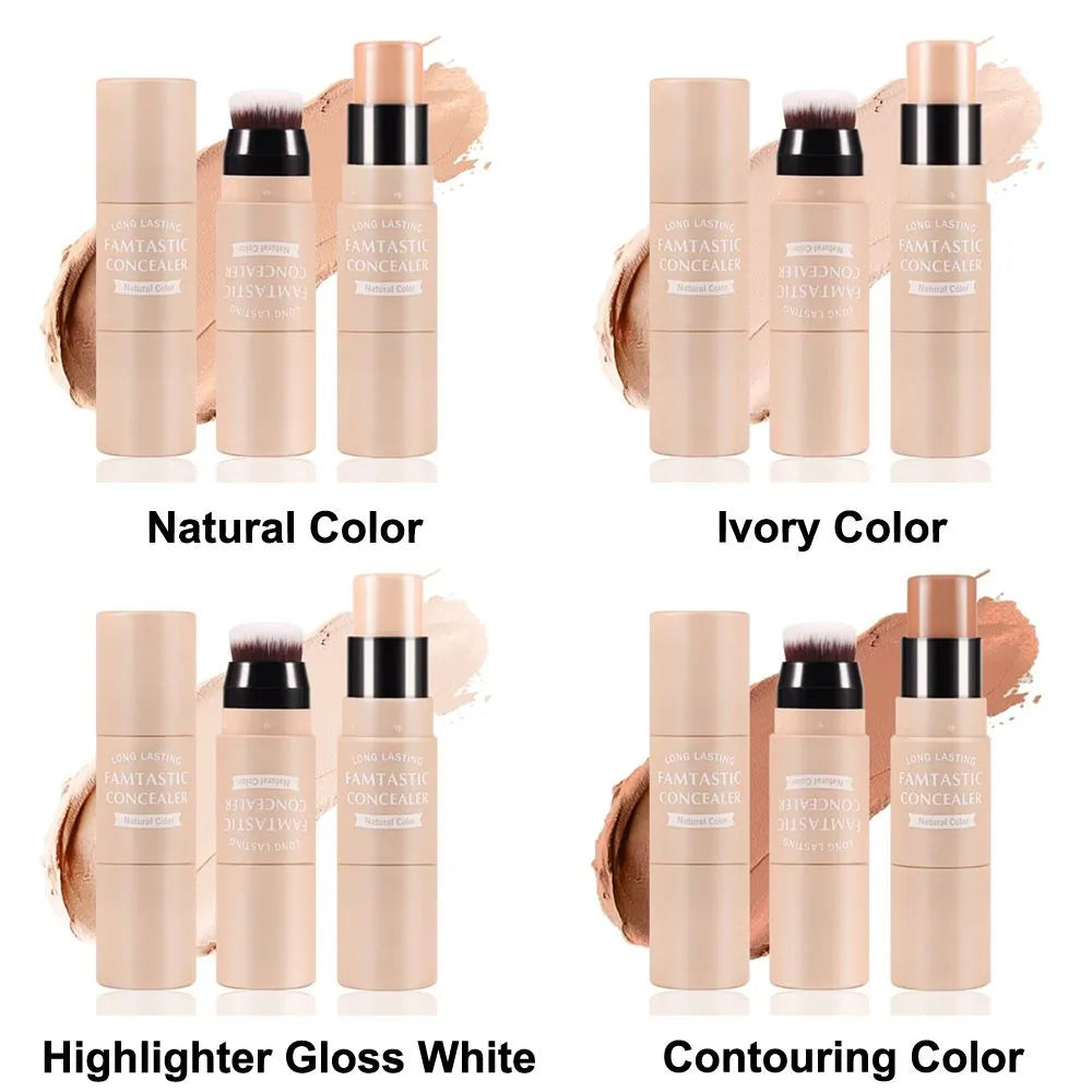 Concealer Stick Contour Neutral Makeup Smoother Moisturizing Concealer Highlighter Stick Double Head with Brush