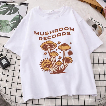 Retro Trippy Mushroom Cute T Shirts O-neck Casual Summer Oversized Woman Tshirts 2022 Fashion Streetwear Clothes Y2k Aesthetic