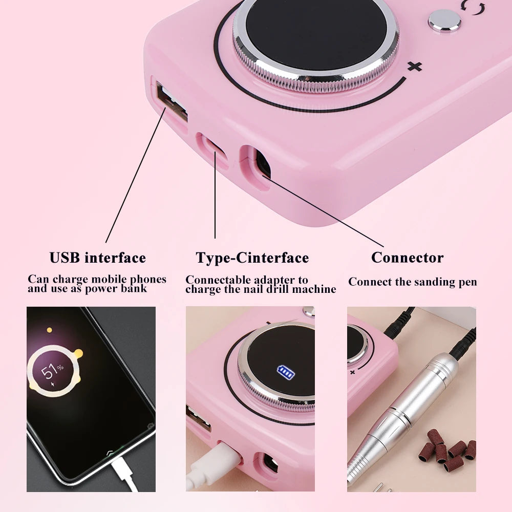 45000RPM Professional Rechargeable Electric Nail Drill Machine Portable Cordless Nail File For Acrylic Gel Nails Remove