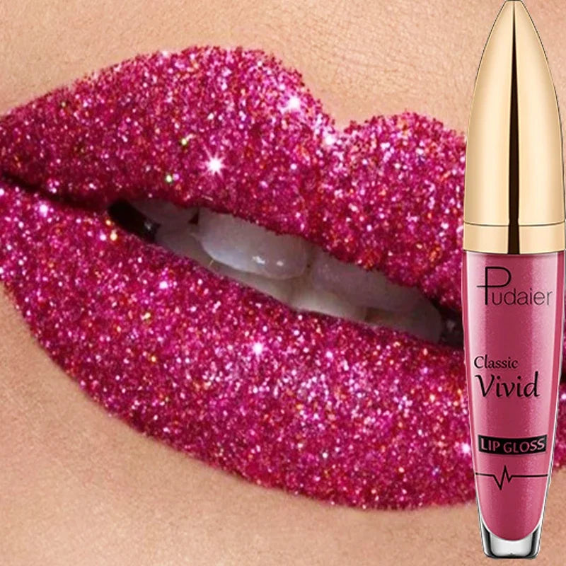 Waterproof Diamond Glitter Lip Gloss 18 Colors Long Lasting Glitter Lipstick Shiny Lip Gloss Shimmer Pearl Lipgloss Lip Make Up