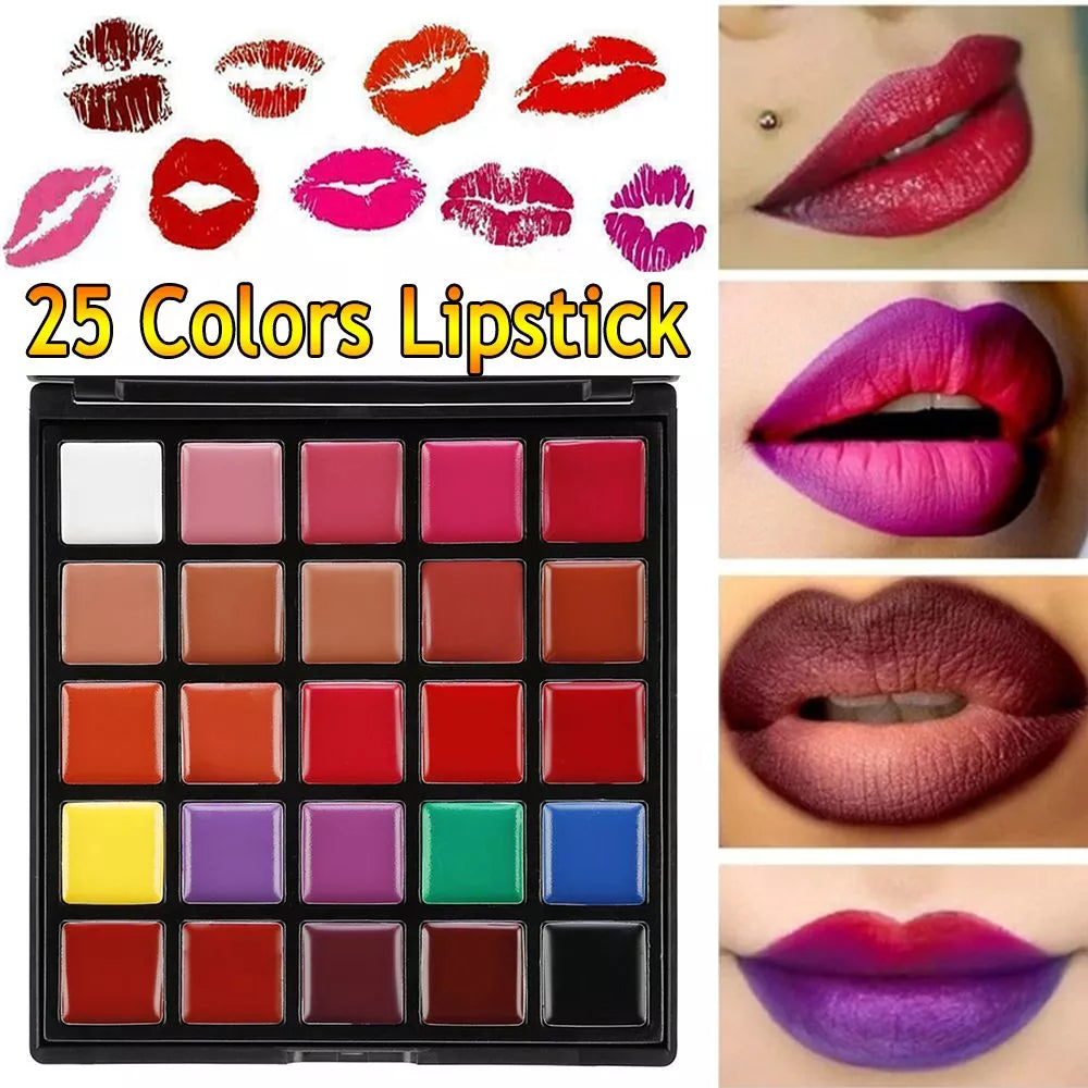 25 Color Lipsticks Palette Waterproof Long Lasting Pigment Black Purple Nude Lip Makeup Palette Professional Cosmetic Tools