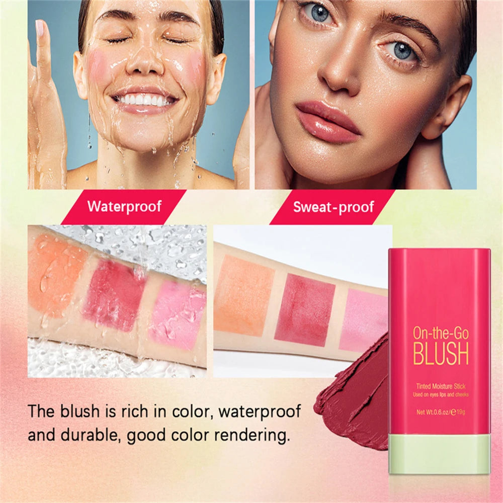 Multi-function Blush Stick Natural Cheek Face Rouge Blusher Cream Lasting High Color Rendering Brightening Skin Tone Waterproof