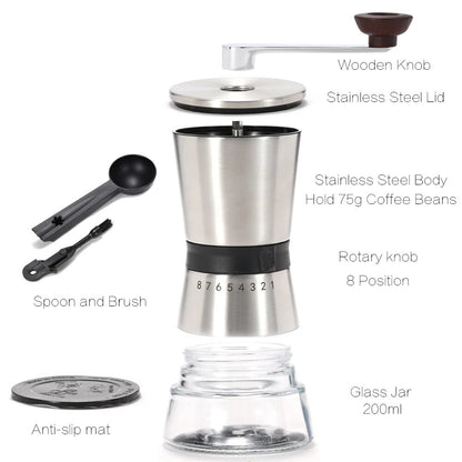 New 75g Coffee Grinder Manual Stainless Steel Coffee Grinder Coarse Grinding Ceramic Mechanism Coffe Mill Coffee Tools